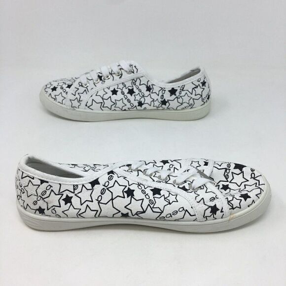 Bebe Women's Sneakers White Black Size 8.5 Daney Canvas Stars Logo Print Lace Up - Picture 6 of 8